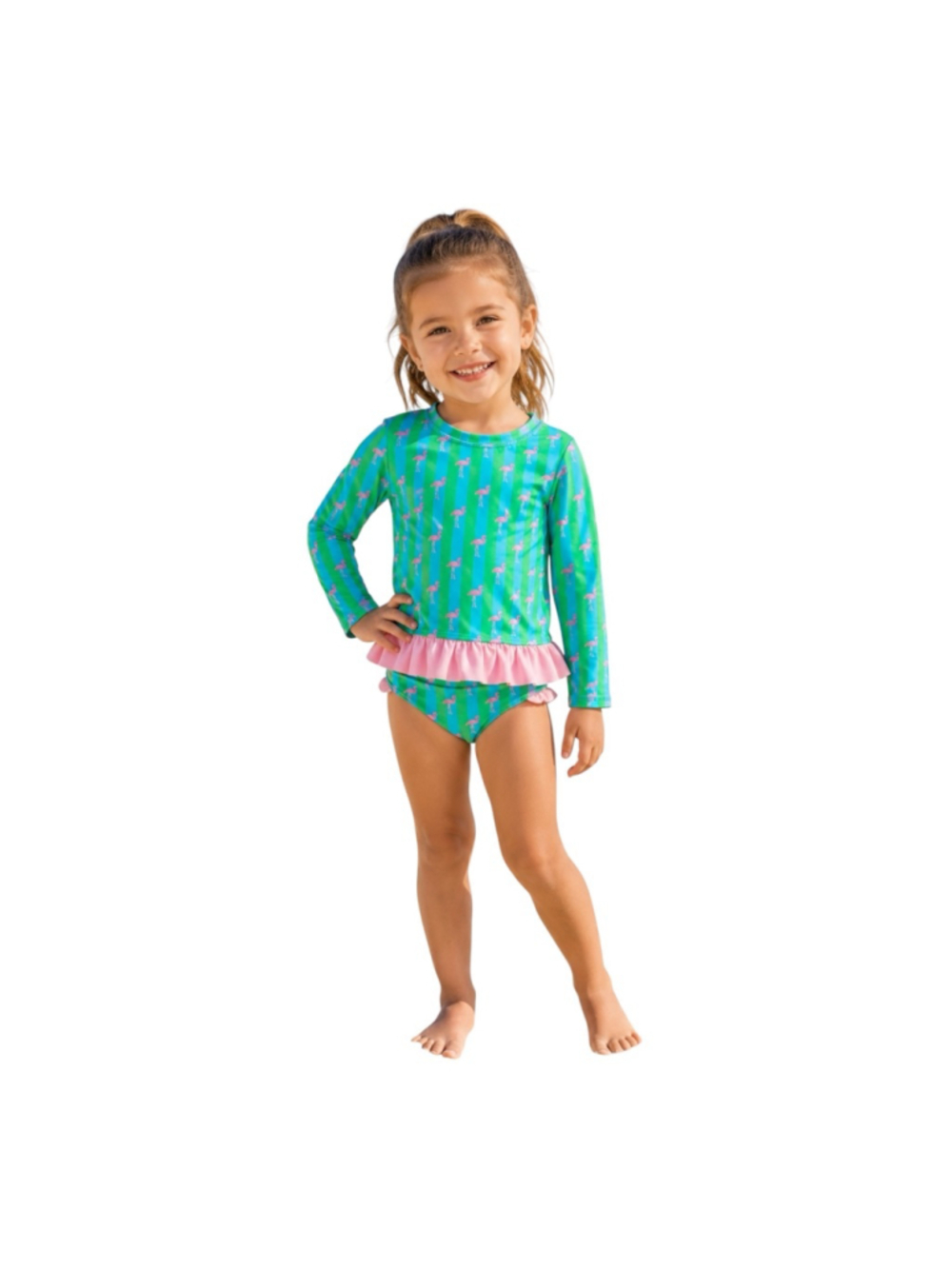 RuffleButts Flamingo Rash Guard Bikini Set 4T UPF 50+ NWT